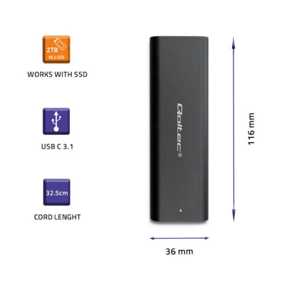SSD Rack Qoltec M.2 SATA 3.1 USB-C (Type C) negru