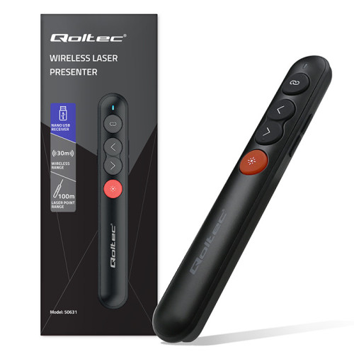 Pointer / Indicator laser Qoltec Prezentator 4 în 1 USB 3.0 2,4 GHz 30 m