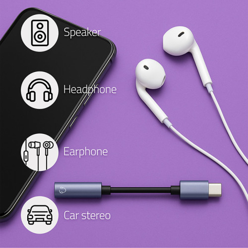 Adaptor audio Qoltec USB-C Jack 3.5mm 10cm Aluminium