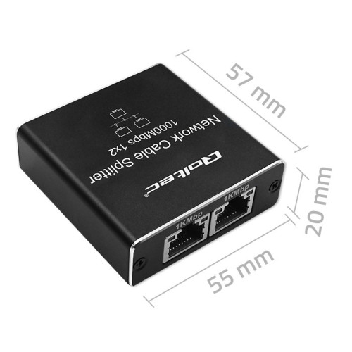 Adaptor Splitter mini SWITCH Qoltec 1x2 porturi RJ45 1000Mbps USB-C Aluminiu