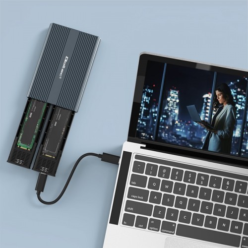Rack HDD Qoltec M.2 SSD SATA NVMe USB-C (Type C) DUAL 2 x 2TB negru