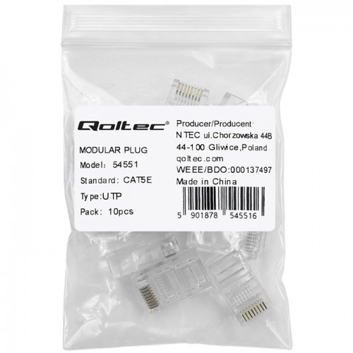 Mufe conectoare Qoltec RJ45 CAT5e UTP contacte Gold-plated 10 bucati