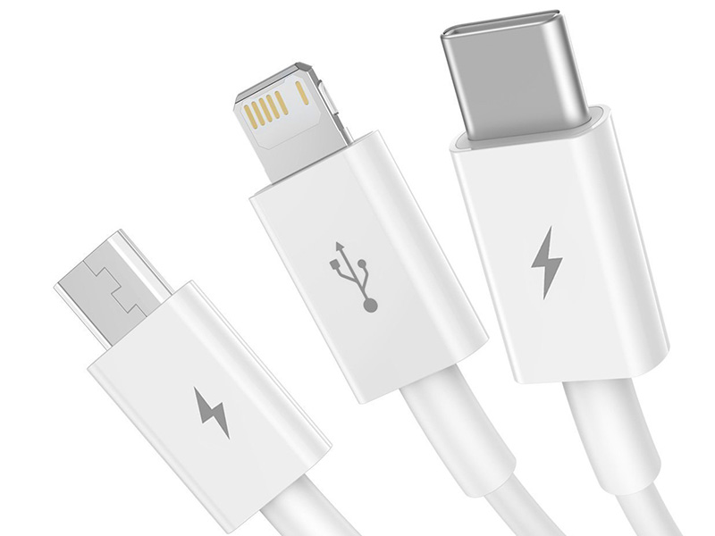Cablu 3in1 Baseus USB la micro USB / USB - C/ Lighting 3.5A 1.2m alb