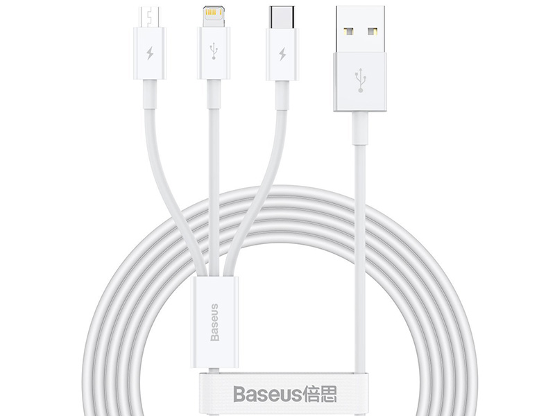 Cablu 3in1 Baseus USB la micro USB / USB - C/ Lighting 3.5A 1.2m alb
