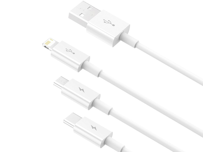 Cablu 3in1 Baseus USB la micro USB / USB - C/ Lighting 3.5A 1.2m alb
