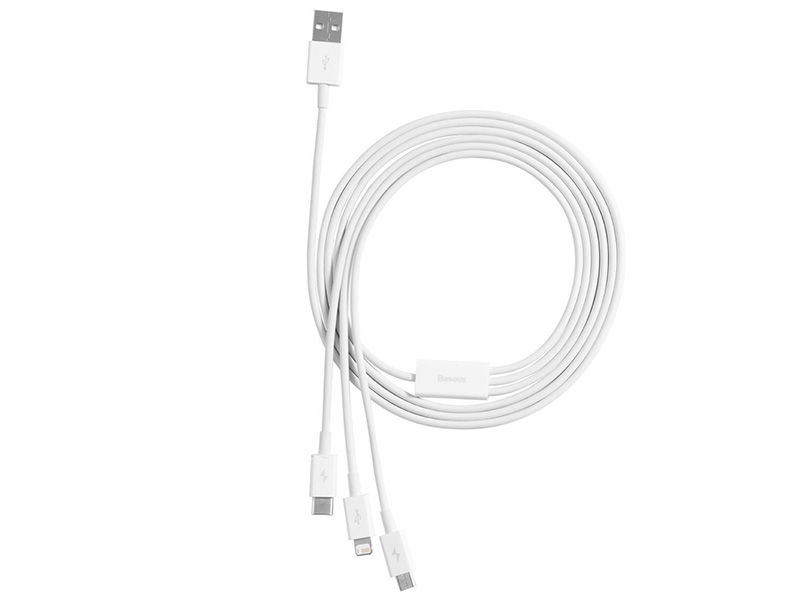 Cablu 3in1 Baseus USB la micro USB / USB - C/ Lighting 3.5A 1.2m alb