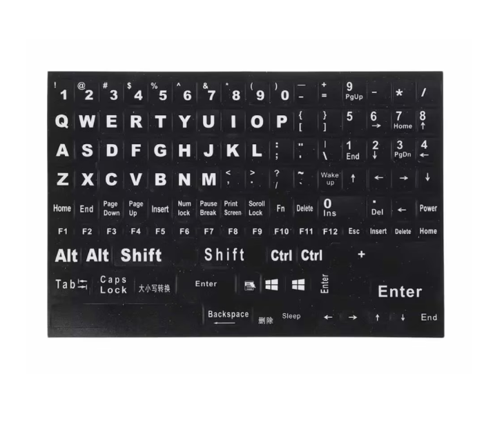 Sticker tastatura layout ENG (US) negru extinsa inclusiv numerice